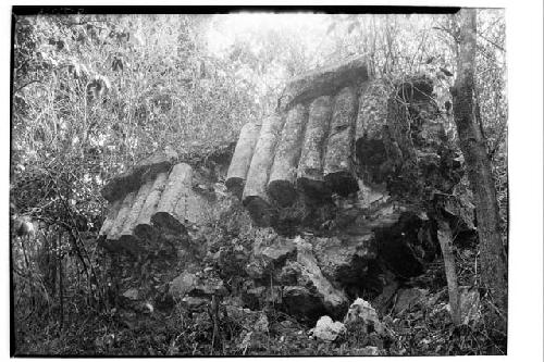 Detail of fallen section of masonry with engaged facade column