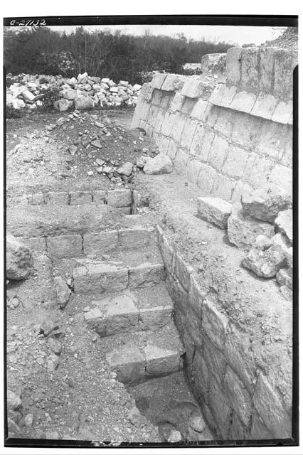 T of Wall panels showing ancient stairway to earlier construction