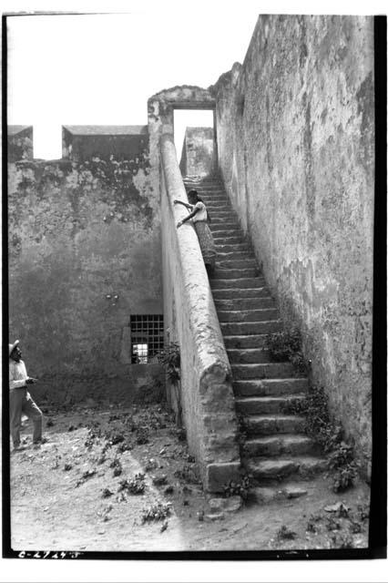 Campeche; Ancient Stone Wall and Stairway