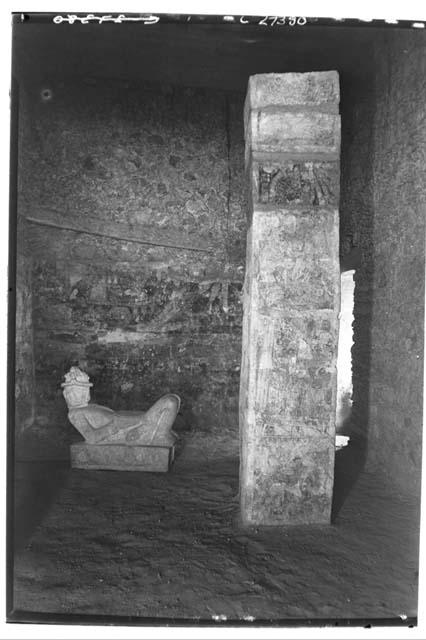 Chac Mool figure after removal of fill at the Temple of Warriors