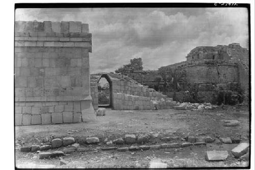 Repaired archway and stairway leading to colonnade at the Temple of Wall Panels