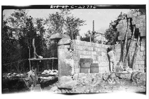 T. of Two Lintels, during repair, looking SE.