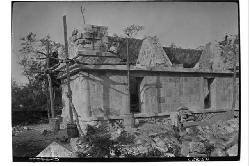 T. of 3 Lintels, front, during restoration.