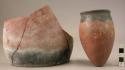 Pottery pots, red ware, black mouthed - 4 broken