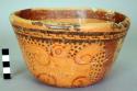 Yojoa polychrome pottery bowl, dimpled base - Bold Animalistic type (restored)