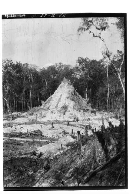 Pyramid E-VII. Secondary from the NE (from the Platform of Temple E-X). Mound E-