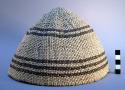 Woman's basket cap, diagonally twined, upward: material is sajab i willow (salix
