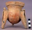 Ceramic, complete tripod jars, rattle legs with applied effigies, handles