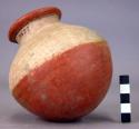 Pottery jar, base red, upper zone white with black ornamentation