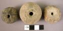 3 pottery spindle whorl with incised designs