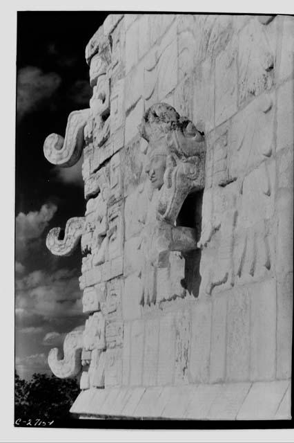 Mask panel and serpent bird panel at the Temple of Warriors