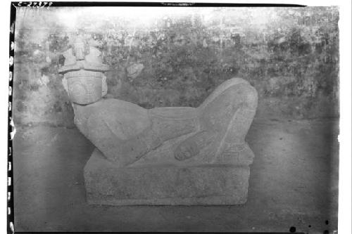 T. of Warriors. Buried Temple - close view of Chac Mool figure after removal of