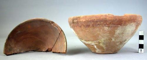 Bowl, red brown ware, one is in 2 pieces