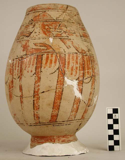 Polychrome pottery jar - pedestal base missing