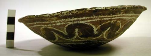 Earthenware bowl with cord-impressed and polychrome designs on exterior and polychrome designs on interior