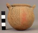Wide-mouthed potttery jar with two handles horizontally attached - Scarified war