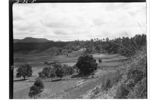 Panorama of La Vega Valley from top of northeast cliff showing Rio de La Vega,