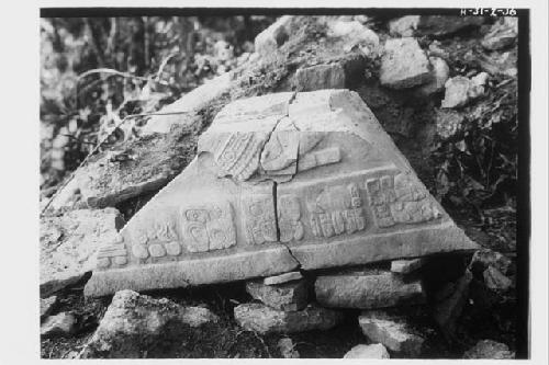 Lintel 44, Structure 44; assembled fragments found at bottom of doorway