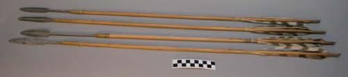 Arrows, possibly Subarctic. Wood shaft. Foreshaft and barbed metal point made