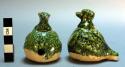 2 bird pottery whistle-green glaze 2 in high