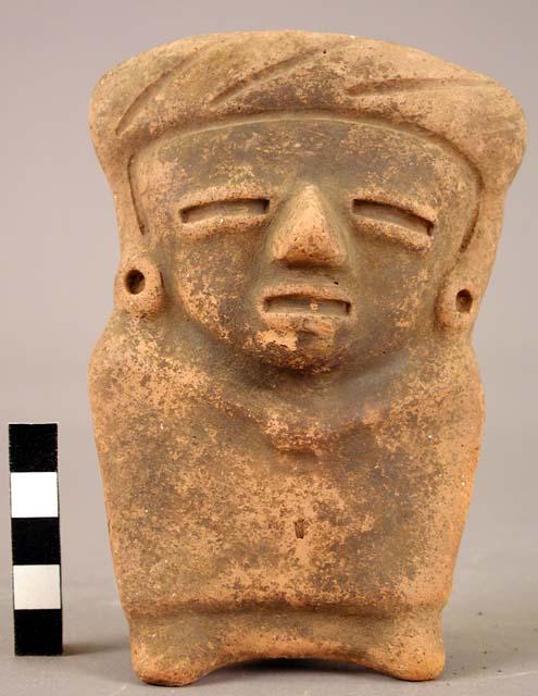 Large plain pottery whistle - human figure