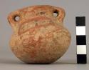 Miniature constricted neck pottery jar with two handles - Alligator ware