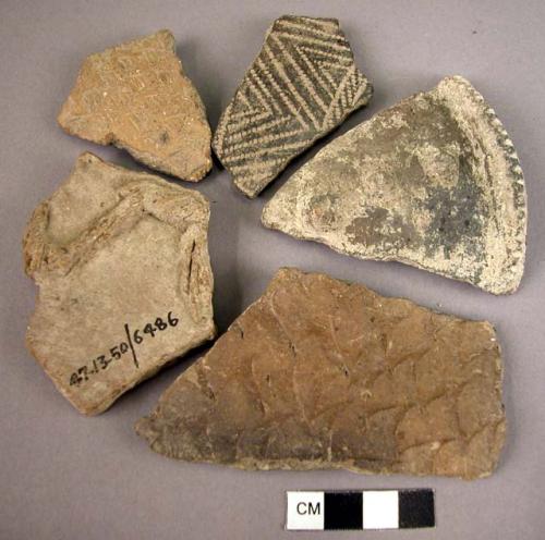 6 decorated pot sherds