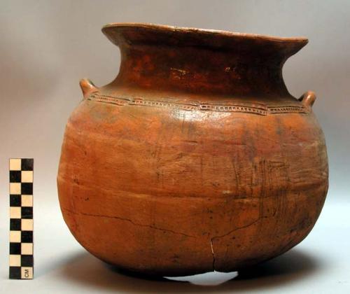 Cooking vessel, pottery. glazed and stamped