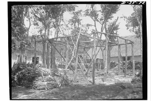 Rectangular House Framing; Palm Thatch Assembled