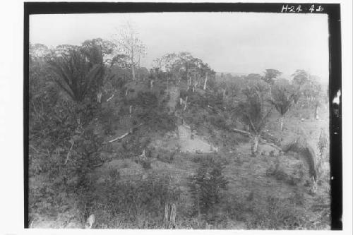 Looking W. from Mound E toward Mound B, showing position of fire pit.