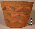 Tlingit (Yakutat) close twined basket with false embroidery design.