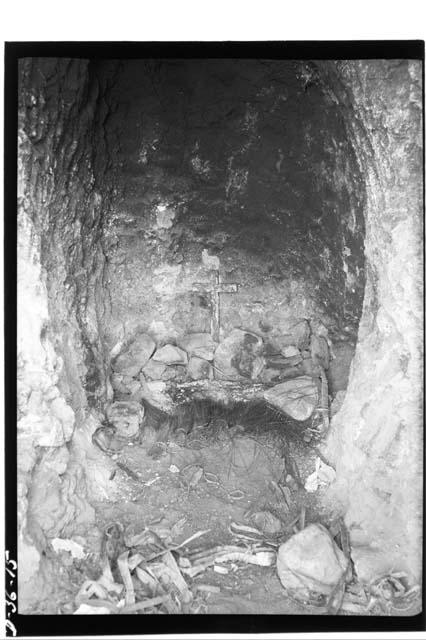 Modern Indian Shrine in niche Dug Into Side of Ancient Structure