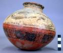 Pottery jar, base red, upper zone white with black ornamentation