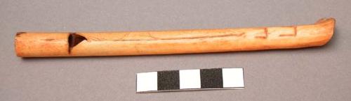 Crow eagle bone whistle used in horsestealing expeditions. Incised, with pigment