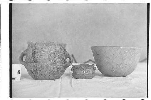 Orange Ware Jar; Red on Orange Bowl; Cream Ware Bowl