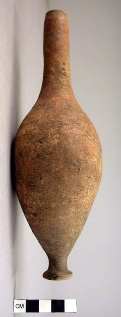 Bottle of red brown ware, modelled on gourd shape (?)