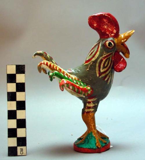 Ceramic polychrome glazed cock figurine