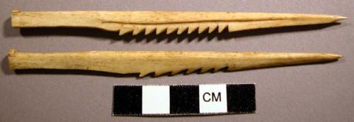 Pointed bone implements, serrated