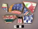 Multi-color "earthenware" sherds, including spatterware, transfer and handpainte