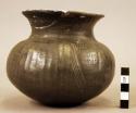 Wart-ornamented pottery vase, blackened with graphite