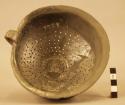 Pottery strainer, bowl-shape, graphite slip