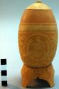 Light brown carved gourd shell cup with cover & stand - "1821"