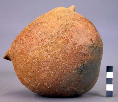 Pottery vessel - pointed bottom, coarse tempered, lug handles