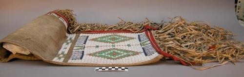 Teton Sioux saddle bag. Long rectangular shape made from bison hide