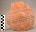 Ceramic body sherd, large, red ware with black painted horizontal stripes