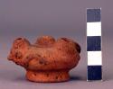 Pottery whistle, 2 effigy heads as decoration - light brown, probably faded from