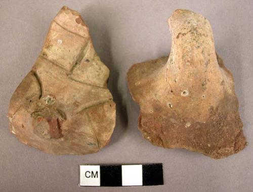 2 potsherds - red incised ware