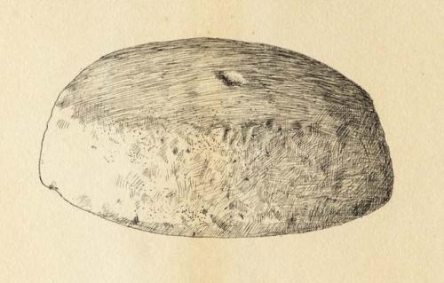 Discoidal smoothing or grinding stone; pecked & beveled periphery; faces partly