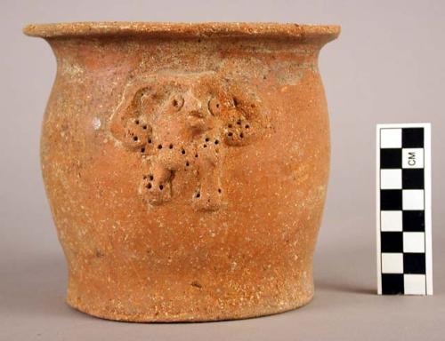 Pottery jar - flat bottom; applique decoration