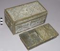 Brass embossed box with handles and a removable compartment - 8" x 4" x 3 3/4" (